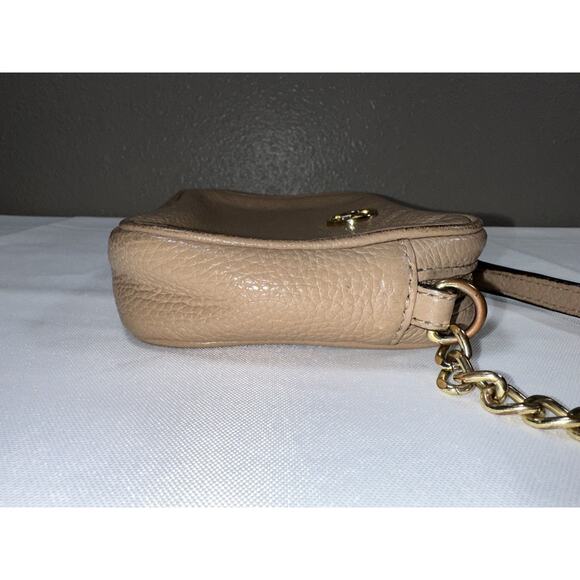Michael Kors Fulton Small Mini Beige Taupe Leather Zip Chain Strap Crossbody Bag - Picture 7 of 15